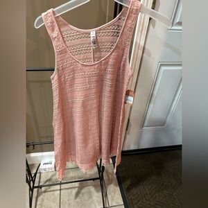 Mudd pink pointelle knit sleeveless tank sweater with crochet trim